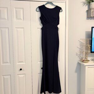 Navy Low Back Side Cut Out Gown with Slit